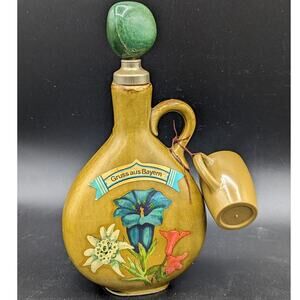 Vintage German Hemmeter Empty Decanter With Matching Plastic Cup Stone Stopper